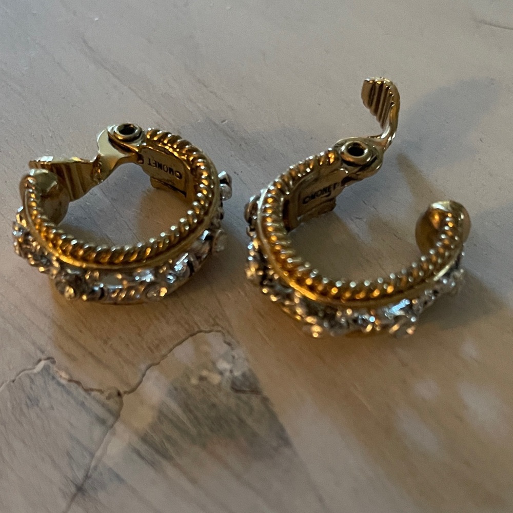 Gold Crystal Accent Hoop Earrings